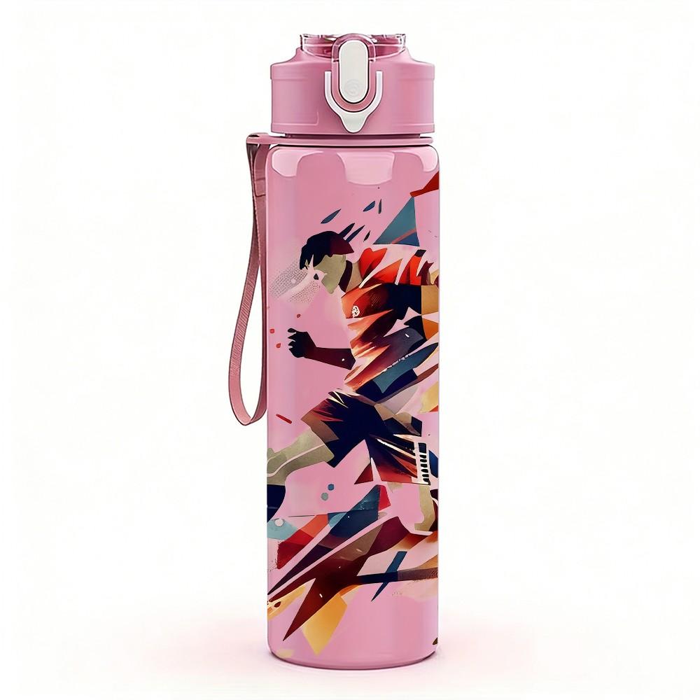 1PC Dynamic Soccer Sport Scene 750ml Color Plastic Sports Water Bottle Leakproof Flip Straw Lid Suitable for Sports Office Home Use