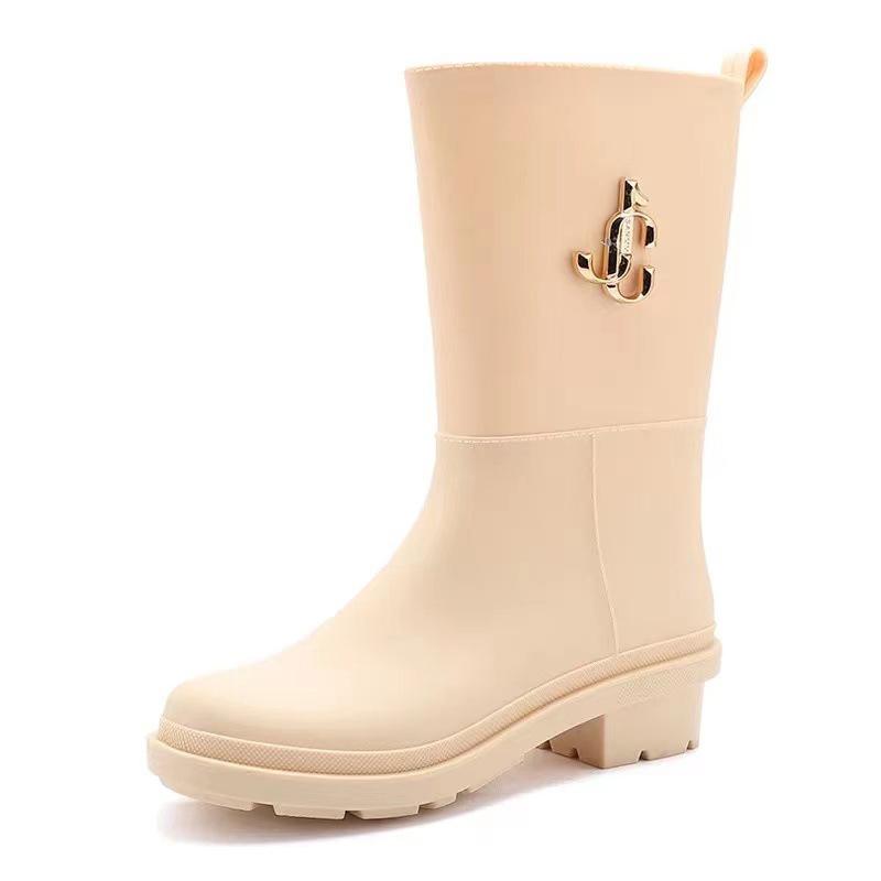 Summer High Tube New Womens Rain Boots Fashion Outdoor Thick Bottom Waterproof Non-Slip Leisure Car Wash Kitchen Work Rain Boots
