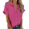 Damen Kurzarmhemden Einfarbig Casual Button Down Bluse Tops Mit Brusttasche