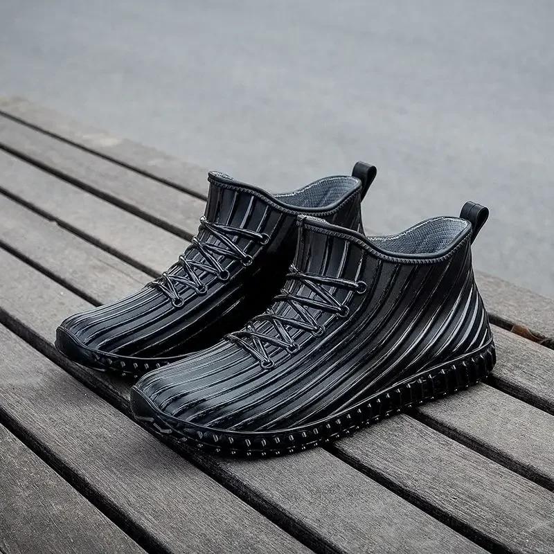 Low Ankle Summer Short Water Male Shoes Chef Kitchen Cooking Wide Toes Men's Rain Boots Waterproof and Non-slip Comfortable Gum