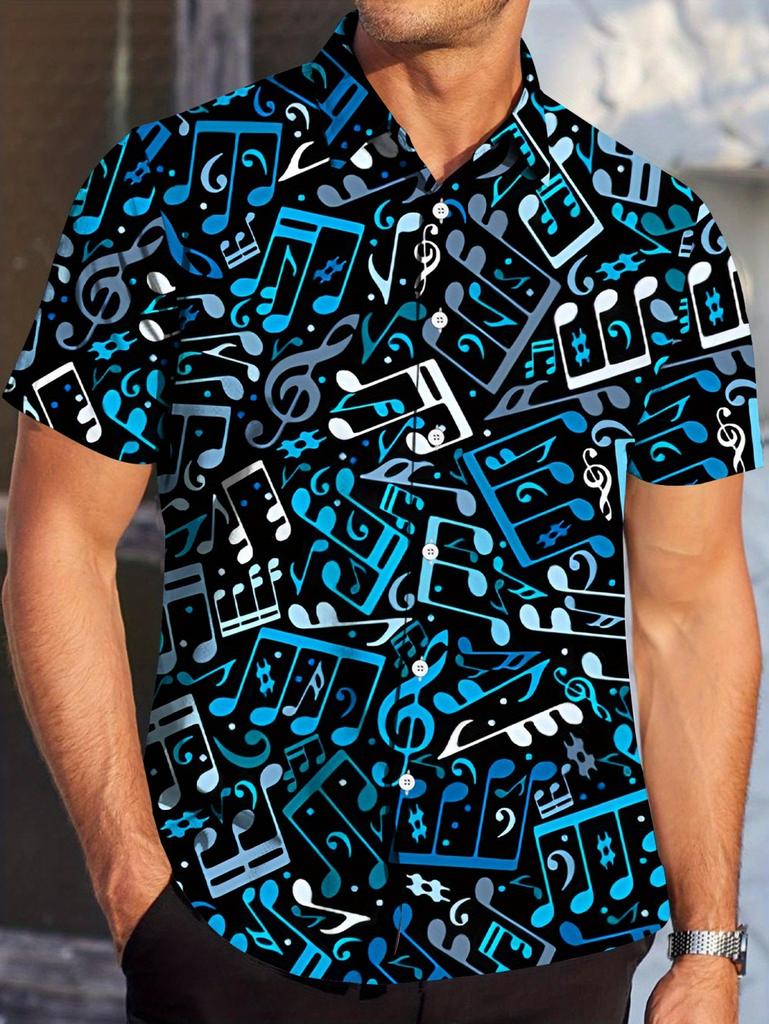Retro Men's Printed Shirts Optical Disc Pattern Casual Shirt Oversized Top Beach Short Sleeved Hawaiian Style Shirts Men Clothes
