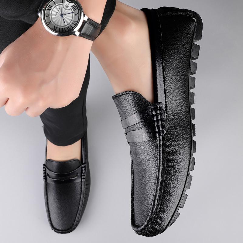 Fashion Brand Men Handmade Leather Non-slip Casual Driving Flats Slip-on Shoes Comfy Moccasins Gentleman Business Office  Loafers Shoes