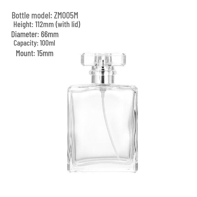 Transparent 100ml Square Perfume Bottle with Snap-on Dispenser