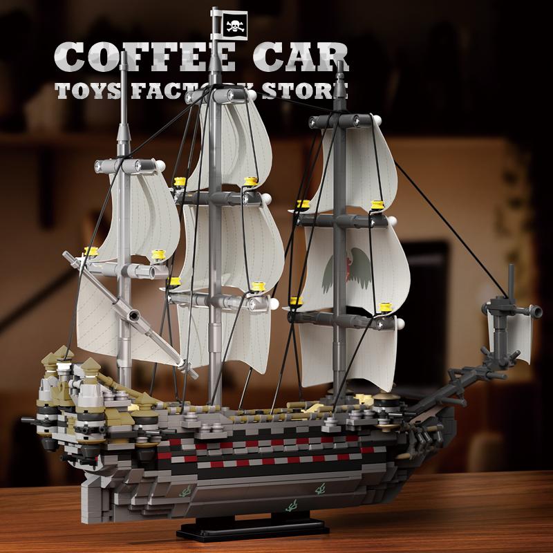 Ungiftige Segelschiff Moc Bausteine Puzzle Spielzeug Piratenschiff Modellbausatz Schwarze Segelboot Bausteine Mit Basis DIY Dekoration Kinder Erwachsenen Geschenk