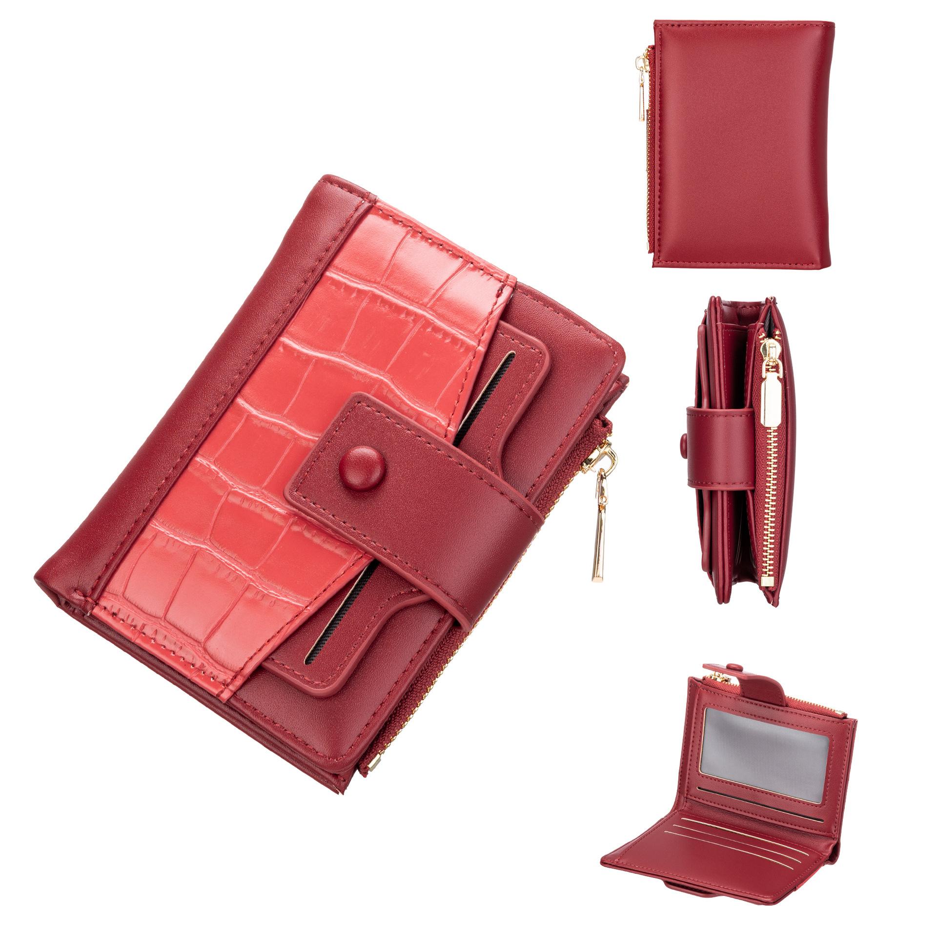 Women s short stone pattern wallet multi-card leisure ID clip high-end color matching zipper wallet one size красный 1370₽