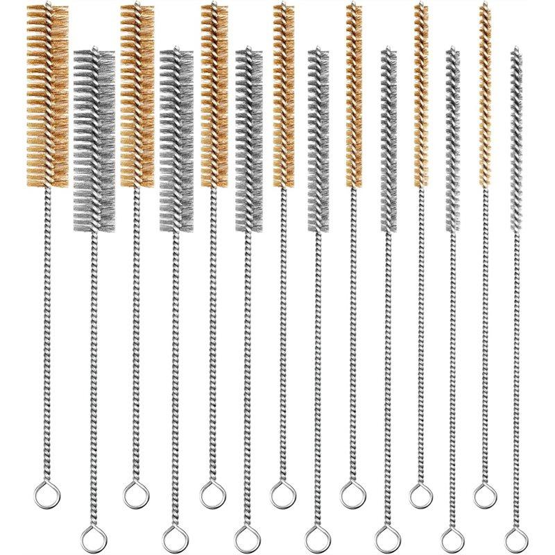 

A58Z 14-Pieces Brass Wire Brush Stainless Steel Tube Brush Set 12 Round Wire Brushes Kit Bore Brush Metal Bristle Cleaning