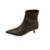 2025 New Foreign Style Thin Versatile Sleeve Pointed Tip Thin Heel Commuting and Bare Boots Solid Color Retro Medium Heel Thin Boots