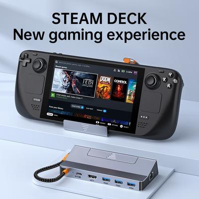 Steam Deck Dock Docking Station with Fan 6-in-1 HDMI 2.0 4k@60hz Gigabit Ethernet Full Speed Charging USB-C USB 3.0