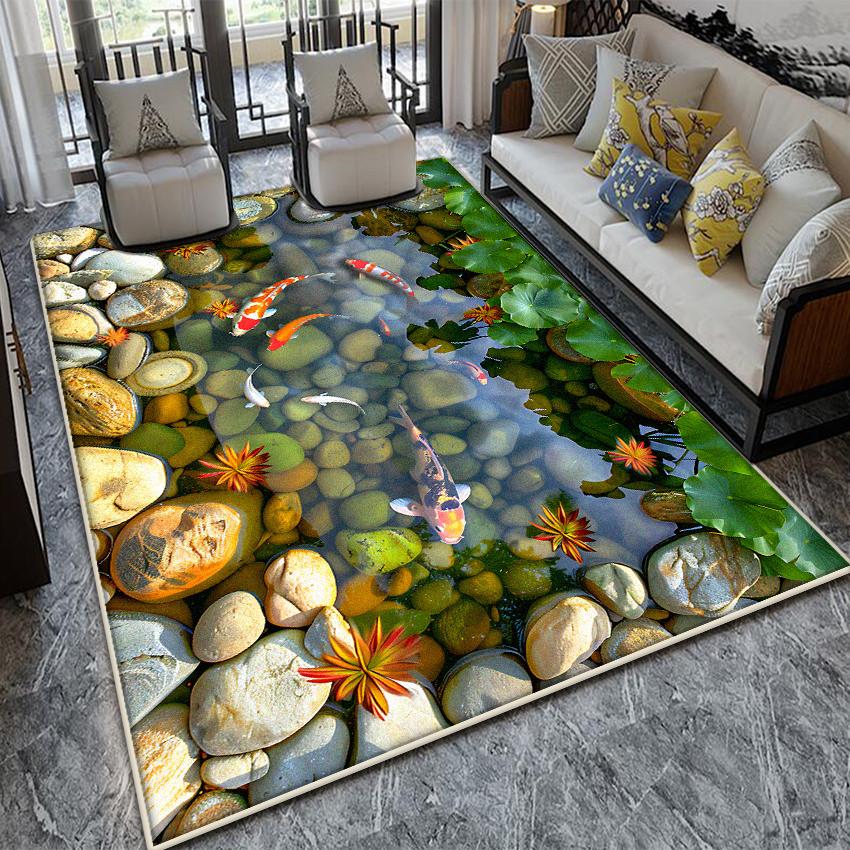 

Вдохновленный водным садом ковер – Дизайн «Природный поток», Нескользящий ковер, Моющийся коврик для пола для декора гостиной и спальни 60*90cm