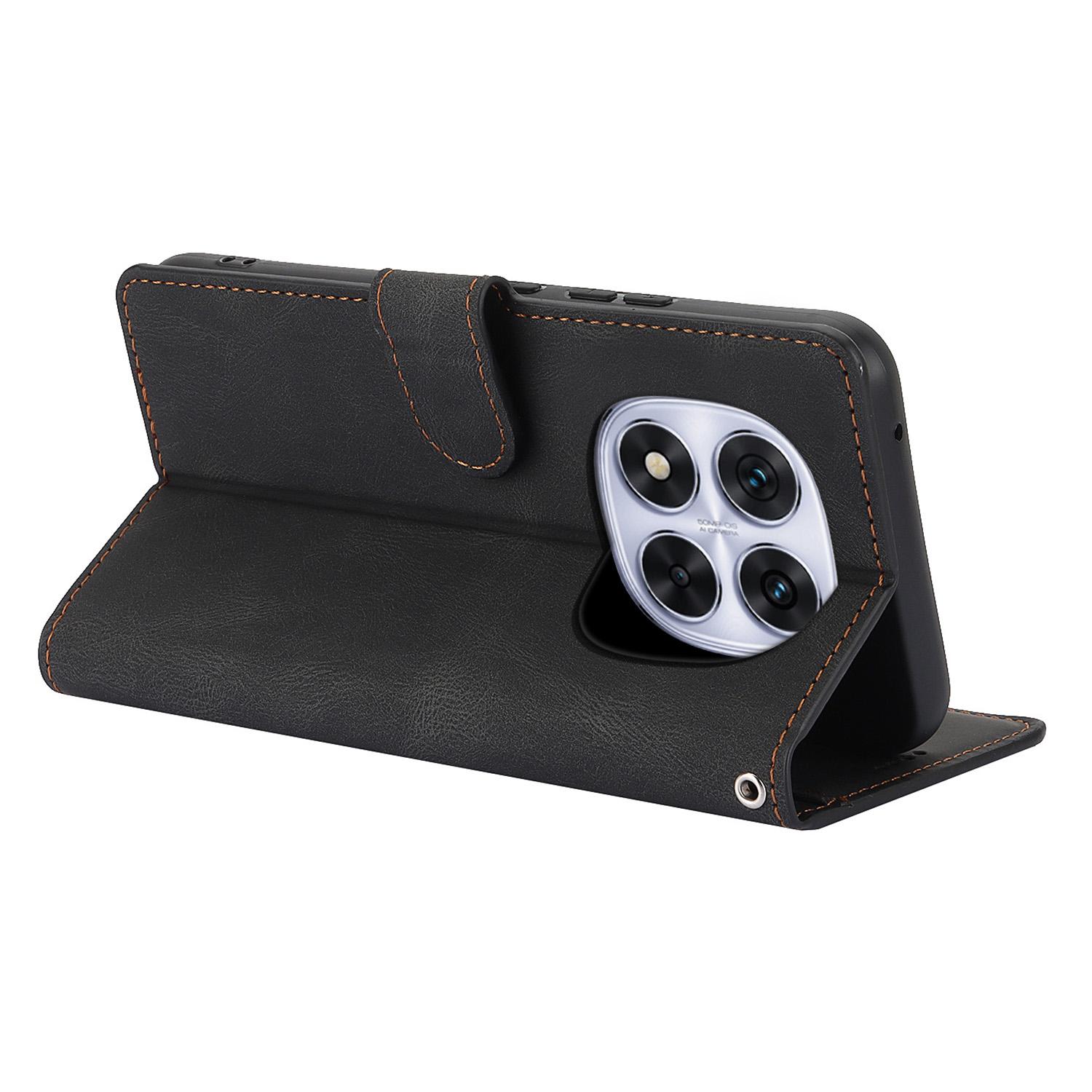 

For Xiaomi Redmi Note 14 Pro 4G Case PU Leather Phone Cover with Wallet Stand Black