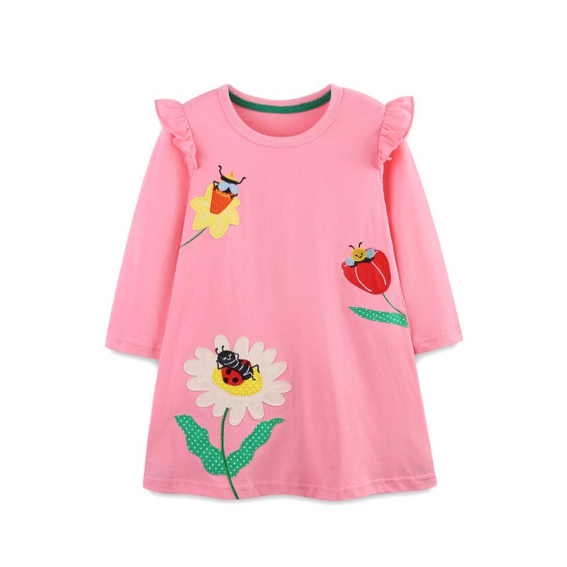Europäischer Herbst-Langarm-Prinzessinnenkleid für Mädchen mit Fledermausärmeln und modischer Applikation