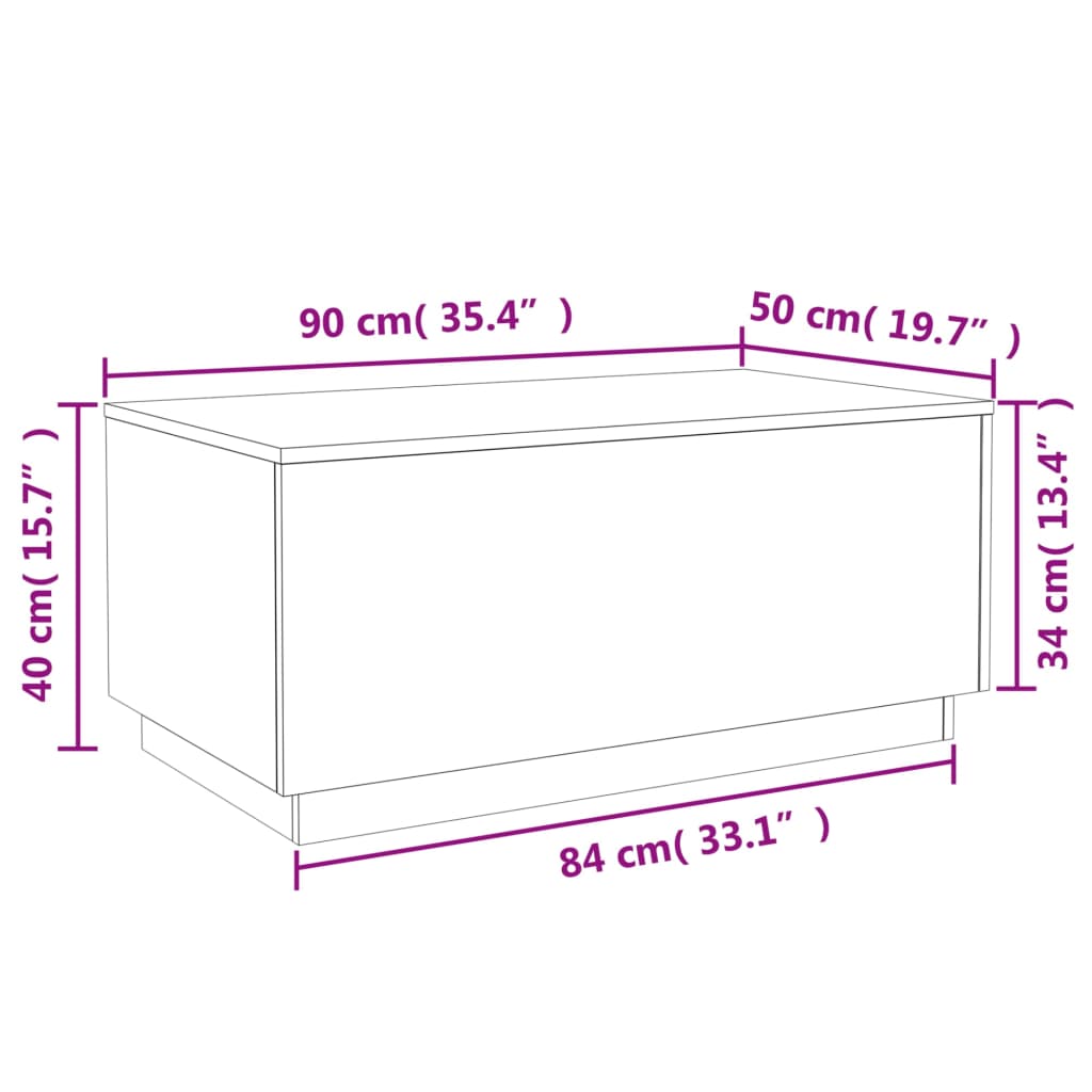 LED Coffee Table in Grey Sonoma 90 x 50 x 40 cm