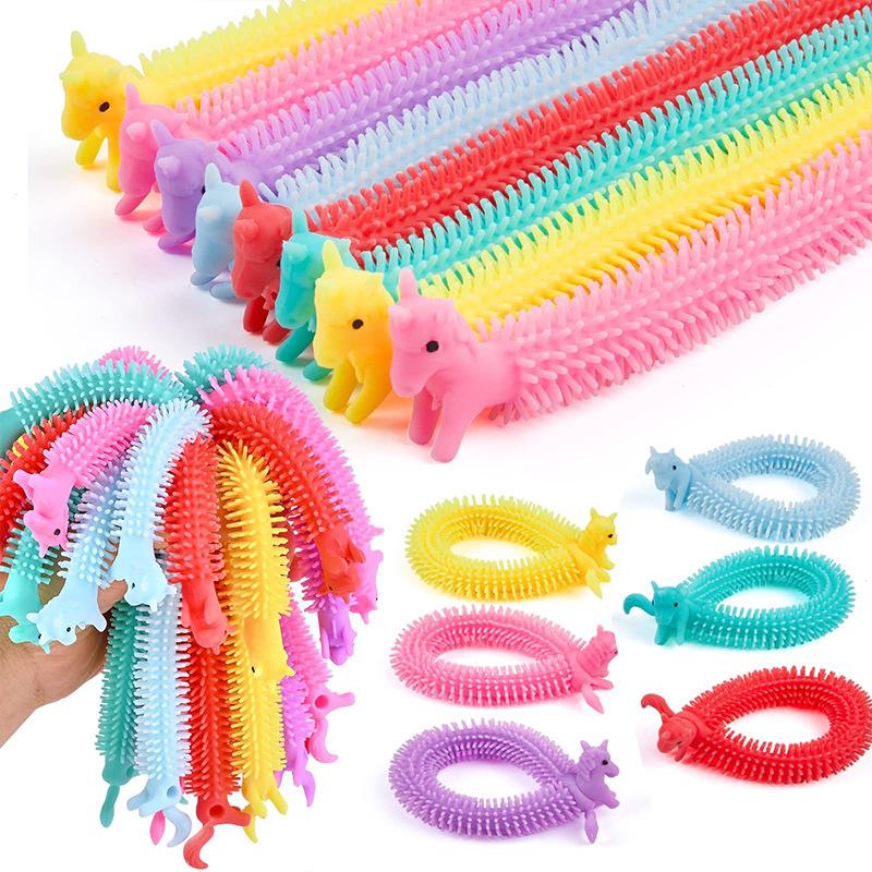 6 Pièces Jouets Fidget Vers à Tirer Licorne Drôle Ficelle Extensible Corde TPR Jouets Anti-Stress Ficelle Soulagement du Stress Jouet d'Évacuation Autisme