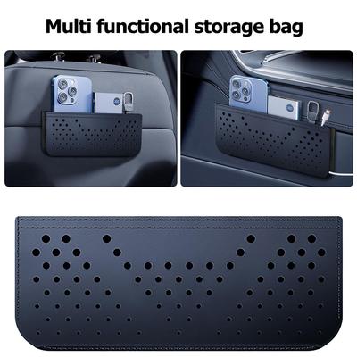 PU Leather Car Net Storage Bag Car Seat Back Side Door Organizer Self Sticky Storage Pocket Hanging Car Storage Box Accessories