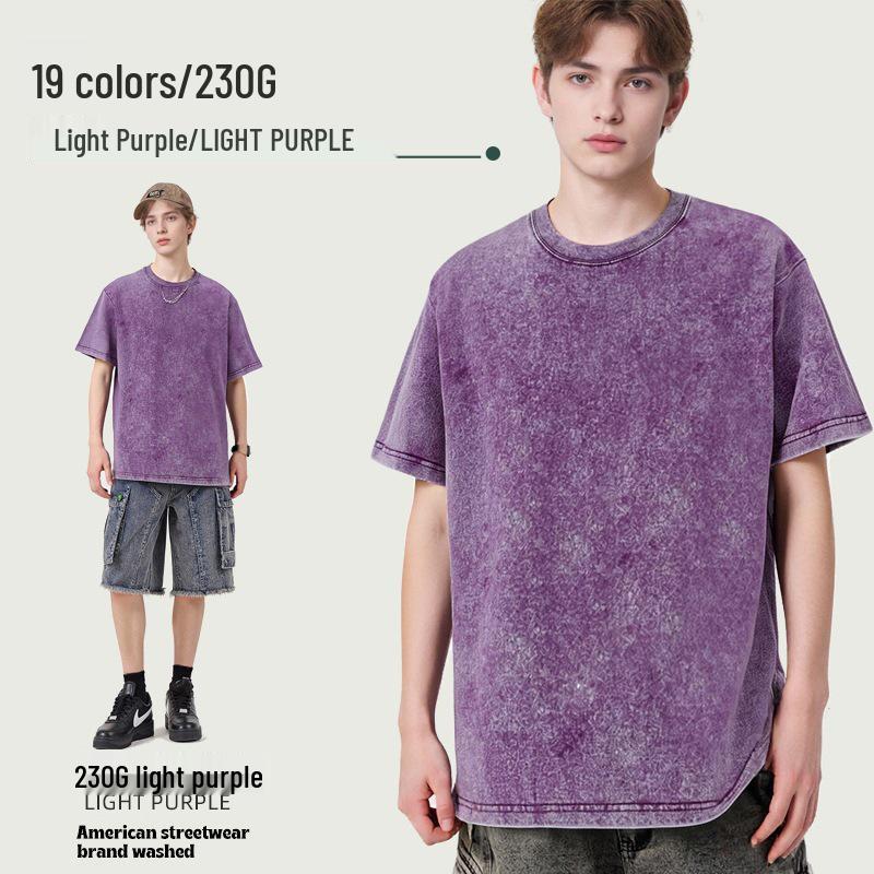 230g Tie-Dye Gewaschenes & Distressed Europäisches Rundhals-T-Shirt mit überschnittenen Schultern