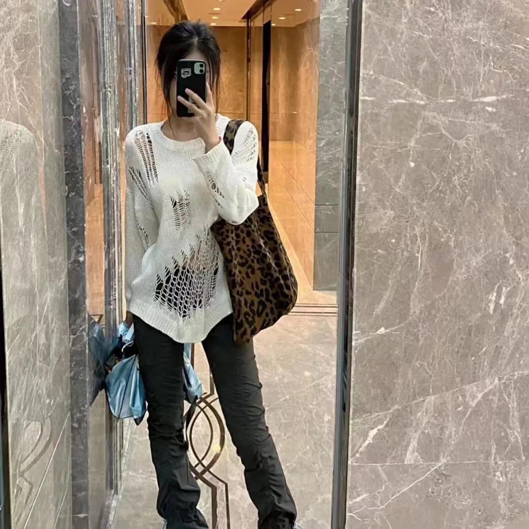 

WTEMPO Женские свитера весна-осень в стиле готик-панк для девочек Y2K Harajuku Hollow Out Трикотажные топы Свободный свитер Streetwear XL белый