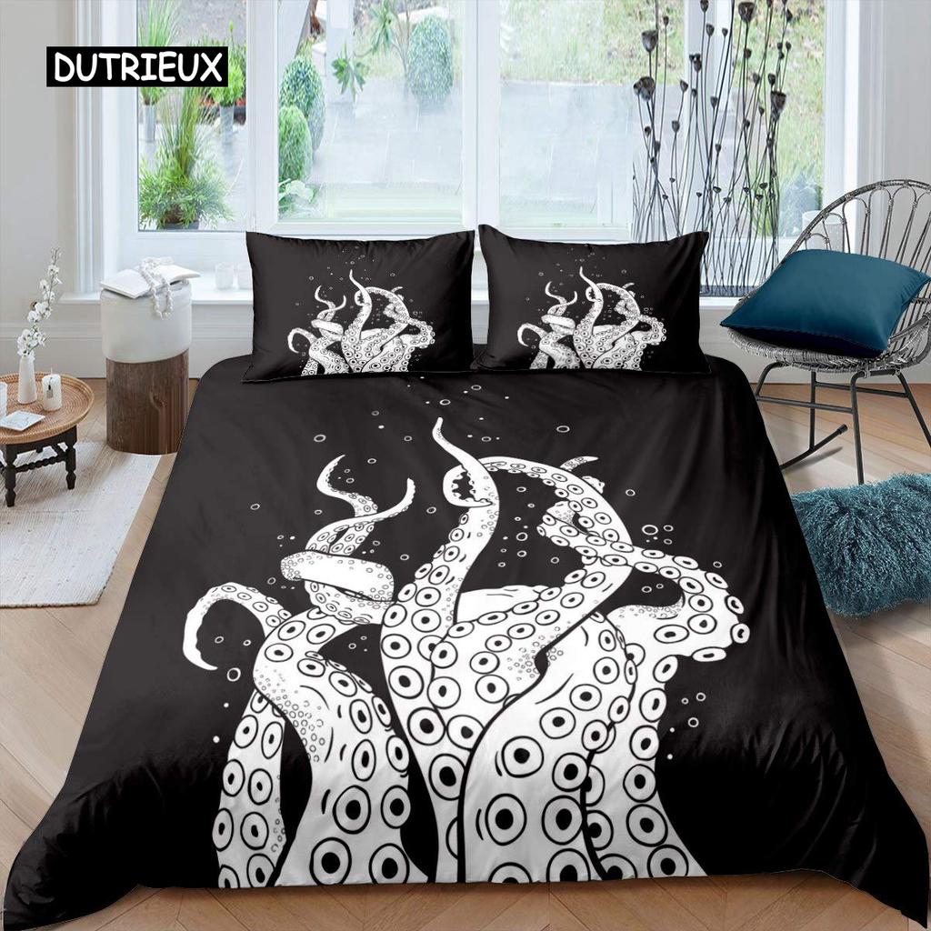 Octopus Duvet Cover Set Microfiber Green Octopus Tentacles Twin Bedding Set Sea Marine Theme Underwater Animal Comforter Cover