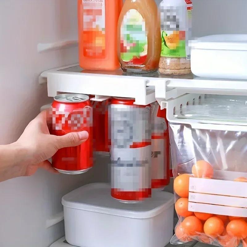 2pcs Hanging Fridge Can Organizer No-Tool Install, Soda Can Storage Rack for Refrigerator, Efficient Kitchen Shelf Holder