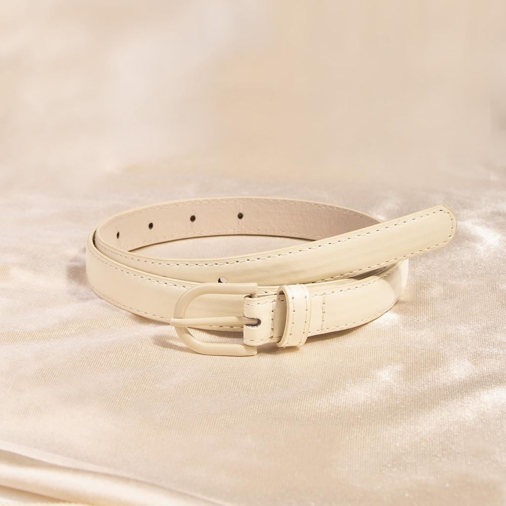 Womens Faux Leather Belt With Geometric Alloy Buckle For Daily Casual Use