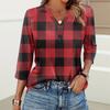 Damenmode Lässig Bedrucktes V-Ausschnitt Knopf Dreiviertelarm T-Shirt Raglanärmel Top