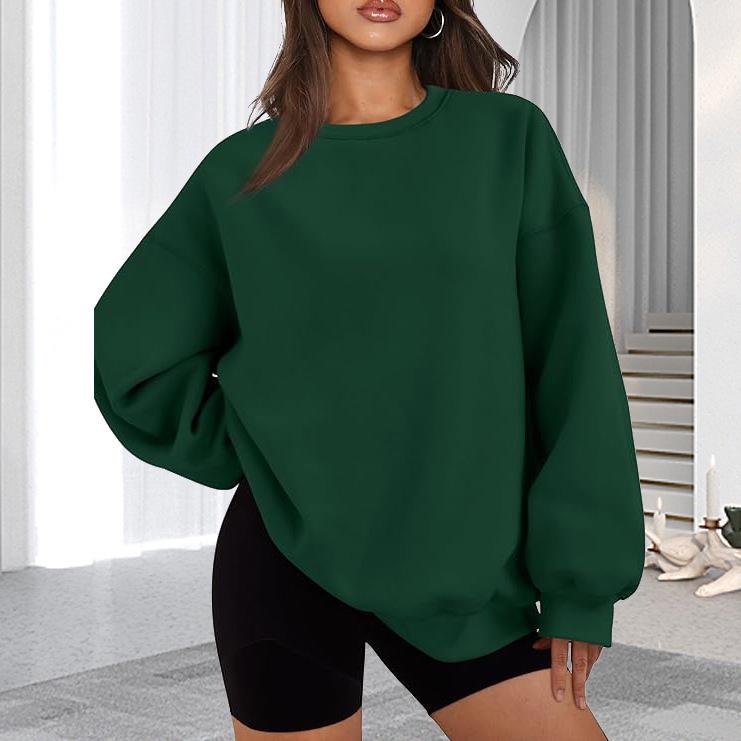 2025 Autumn/Winter Women's Solid Color Round Neck Casual Hoodie