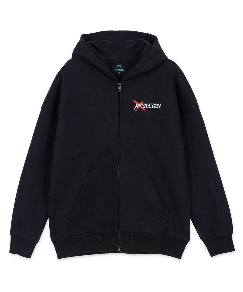 Astral Projection Projection X Oversized Wide Shoulder Zip-Up Hoodie_Black