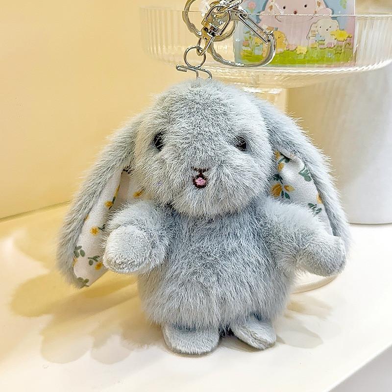 Hanging Rustic Ear Rabbit Plush Pendant With Broken Flowers Inside Ears For Gift