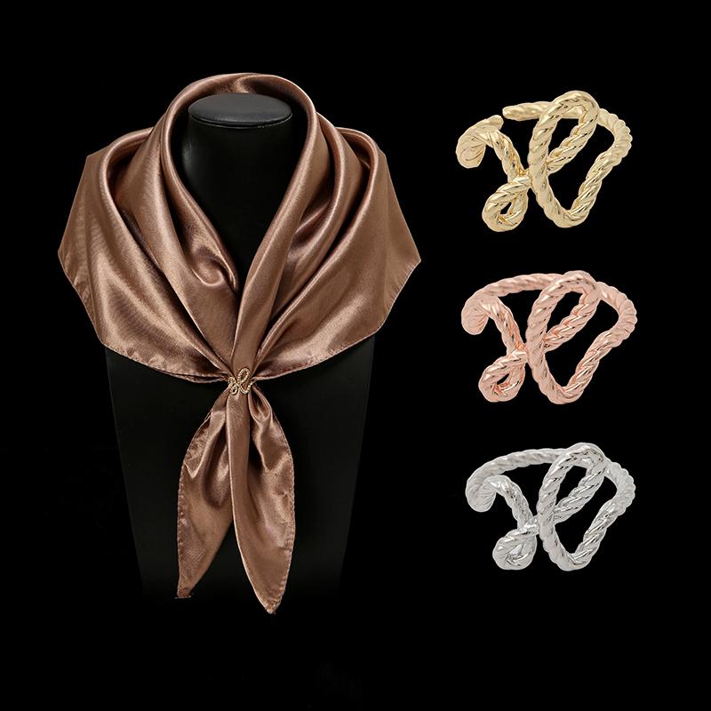 Fashion Pearl Rhinestone Brooches for Women Square Scarf Buckle Geometry Cross Brooch Pin Metal Ring Clothing Accessories