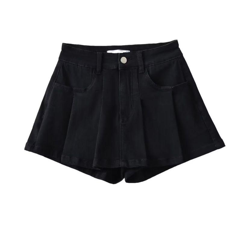 

Autumn A- line Casual High Waist Short Skirt Pleated Wide-Leg Trousers Black M