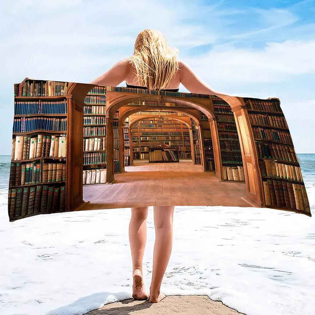 Quick Dry Beach Towel,Library Bookcase Printed Microfiber Lightweight Bath Towels Super Absorbent for Pool Towels Kids & Adults