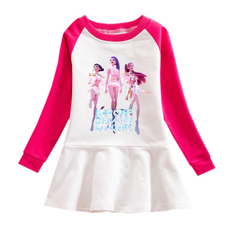 Vestido de Malla Plisado de Algodón con Estampado de Cazadores Kpop Rumi Zoey Mira para Niñas