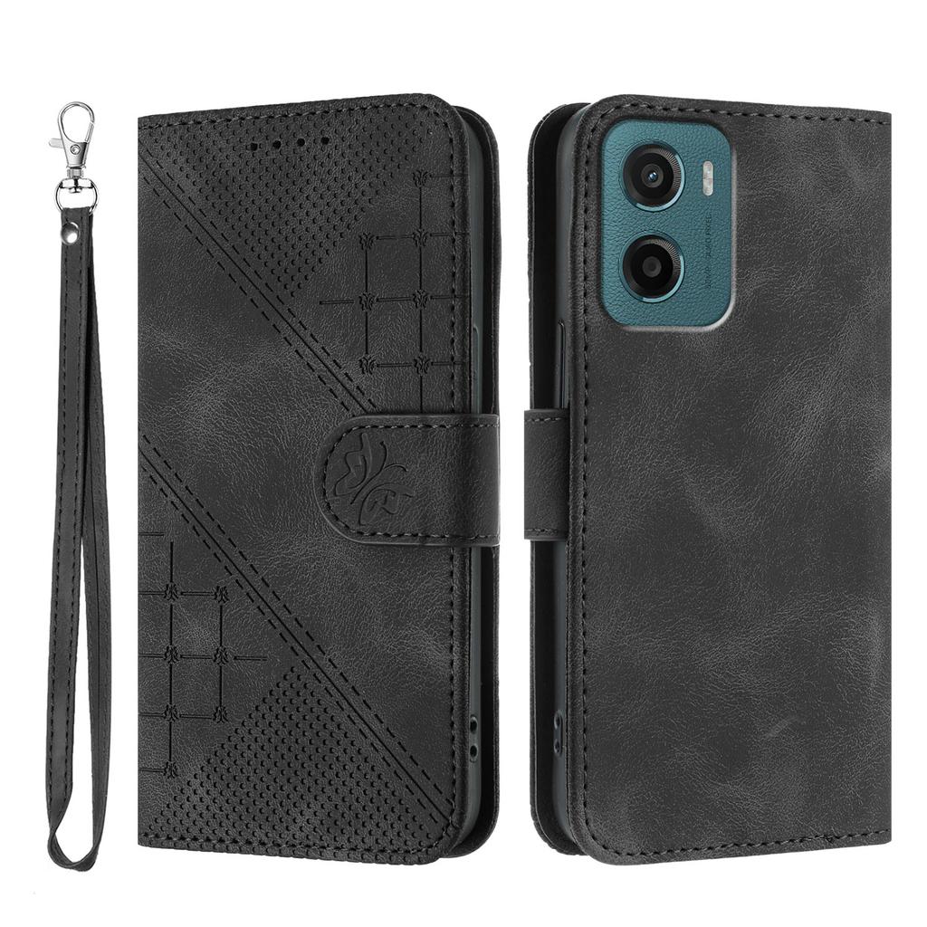 For Motorola Moto E15 4G/Motorola Moto G05 4G Leather Wallet Case Butterfly Flower Imprinted Phone Cover with Strap