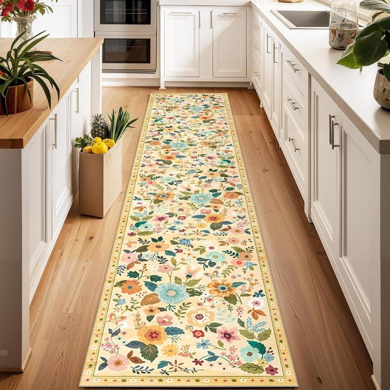 Boho Vintage Floral Butterfly Print Runner Rug Botanical Flowers Non Slip Floor Mat Hallway Bedroom Kitchen Home Decor Carpet