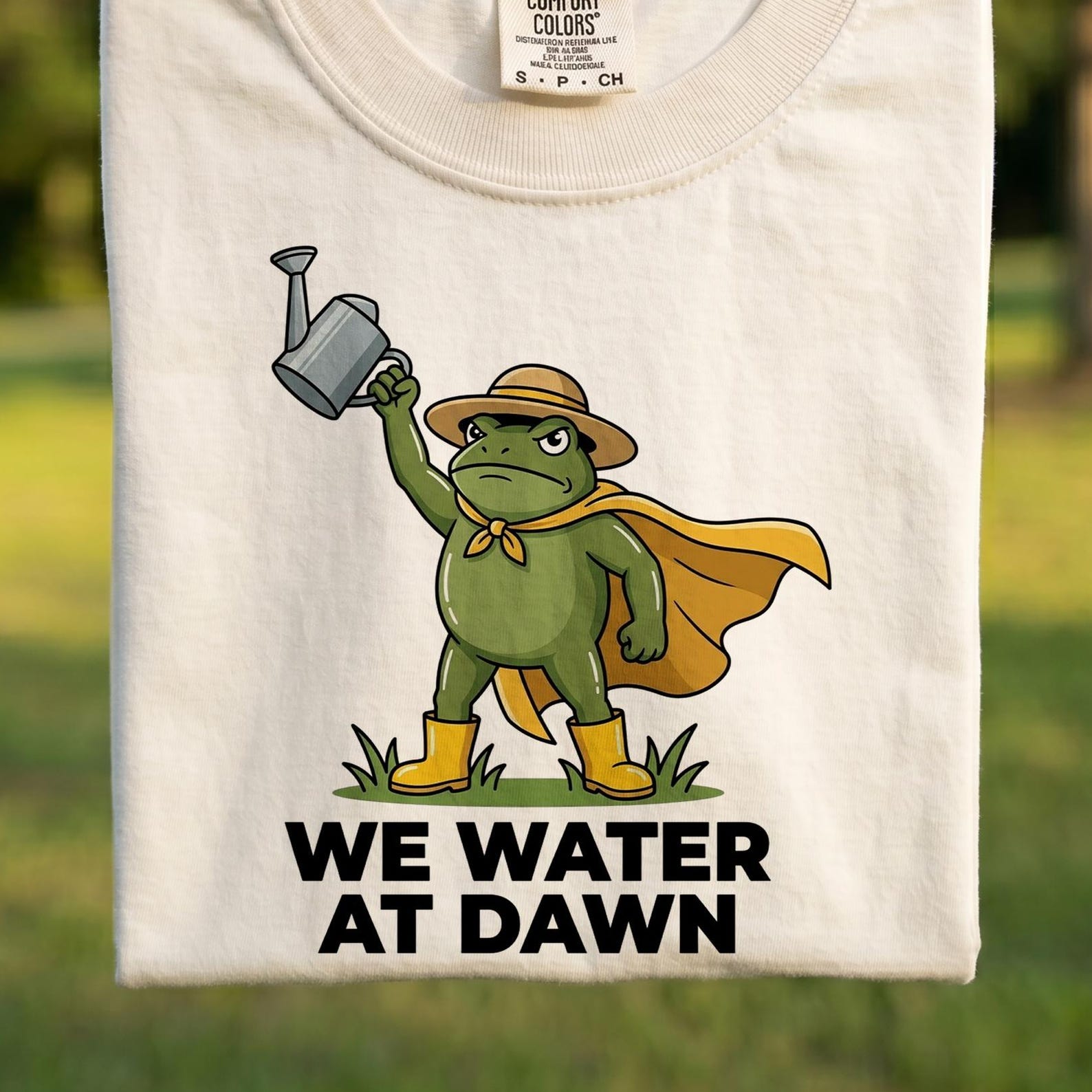 Comfort Colors® - We Water At Dawn Shirt, Funny Superhero Frog Gardening Tee, Cute Plant Lover Garden Humor Gift, Garden Mom Shirt L