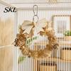Handmade Bird Toy Wooden Bow Ring Parrot Toy, Chewing with Rattan Ball, Beak Grinder Hanging for African Grey Cockatoos Macaws, Cage Accessories