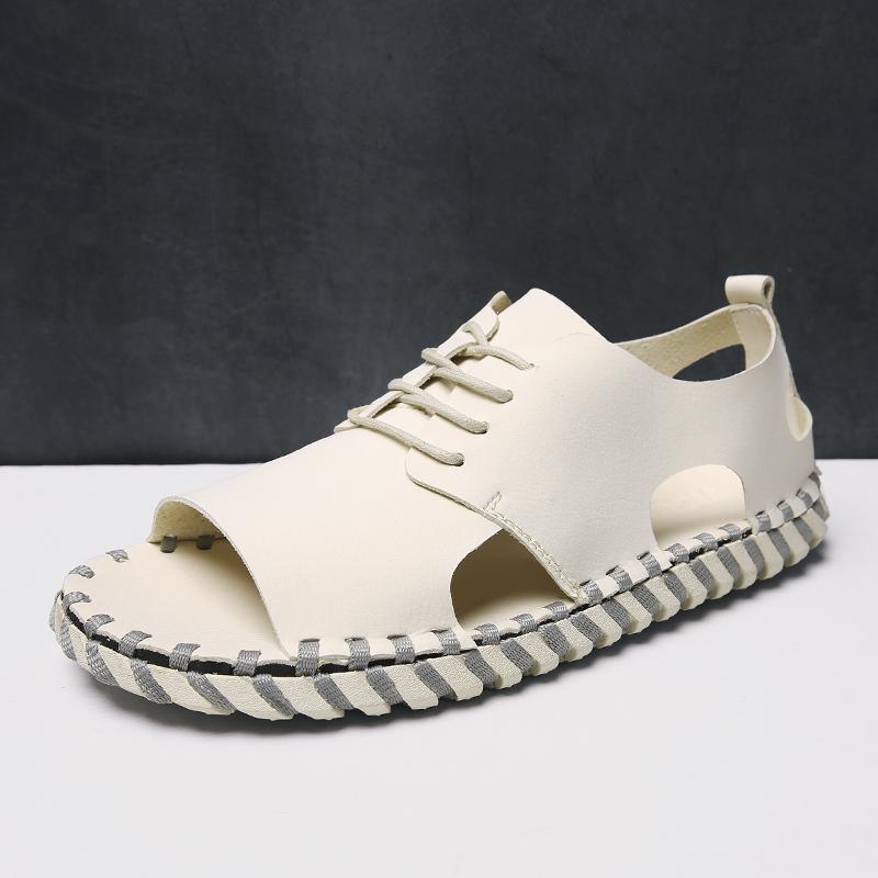 Men's Hollow Out Sandals Breathable Summer Men's Casual Shoes Beach Shoes Handcrafted Headband Outdoor Camping Sandals