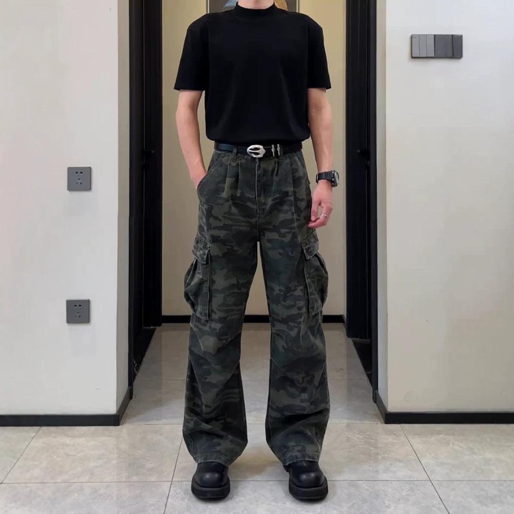 American Retro Camouflage Overalls Men's Summer High Street Vibe Casual Wide-leg Trousers Trendy Brand Versatile Straight Pants