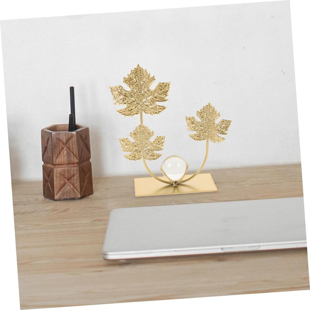 Leaf Sculpture Statue Decor Desktop Ornament Iron Sculptures Art Home Crafts Statues for Living Room Bedroom Office Shelves Decoration(Maple Leaf)