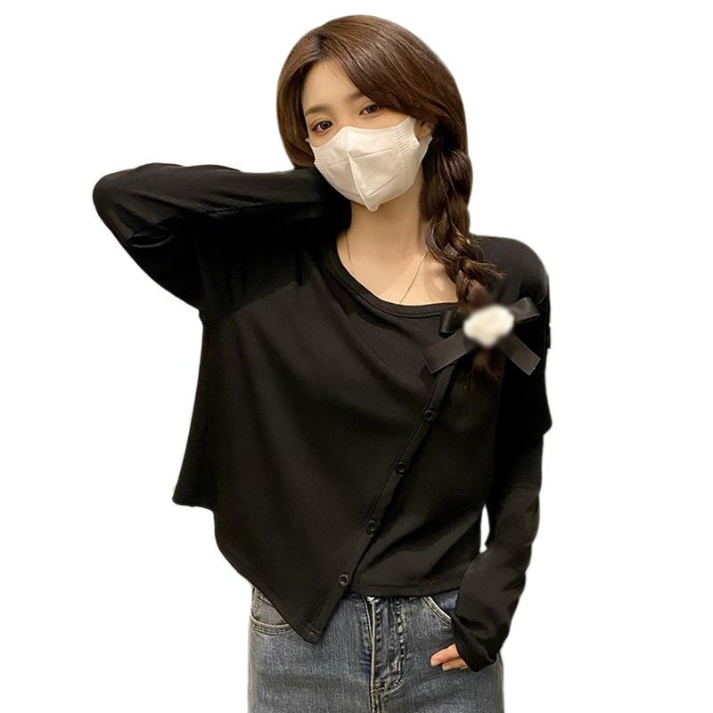 

Женский топ свободного кроя с длинными рукавами, однотонный, на пуговицах, базовая рубашка, футболка, повседневная футболка, туника с неровным подолом XL