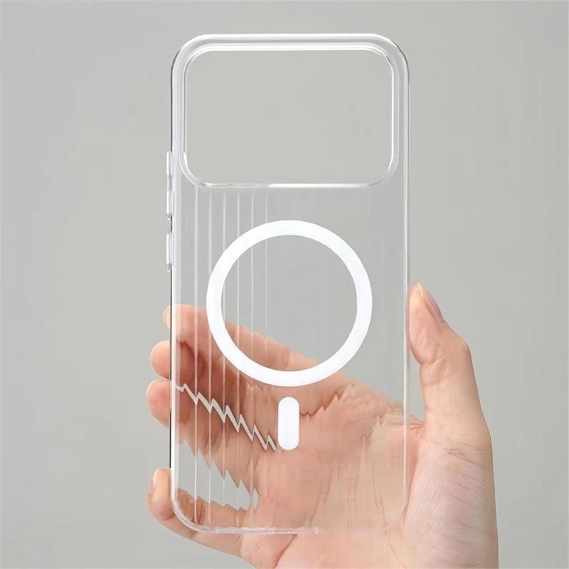 

Matte Transparent Luggage Stripe Slim Magnetic Phone Case for Xiaomi Poco F8 Ultra F8 Pro Wireless Charging Anti-drop Hard Cover POCO F8 ULTRA чистий