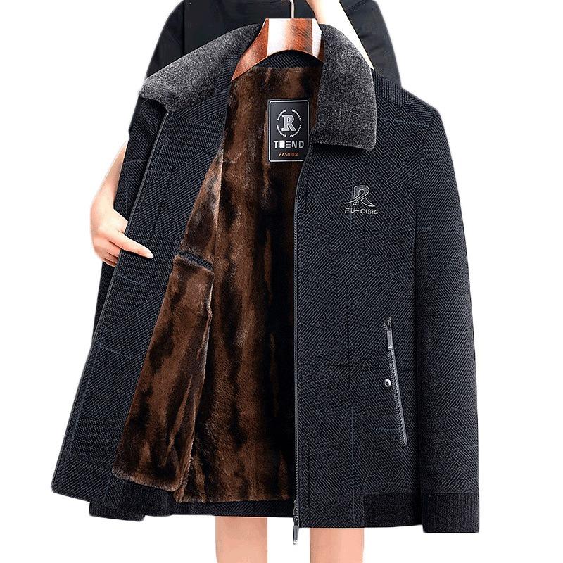 New dad fleece thickened autumn and winter chenille middle and old men's casual jacket the elderly men's jacket