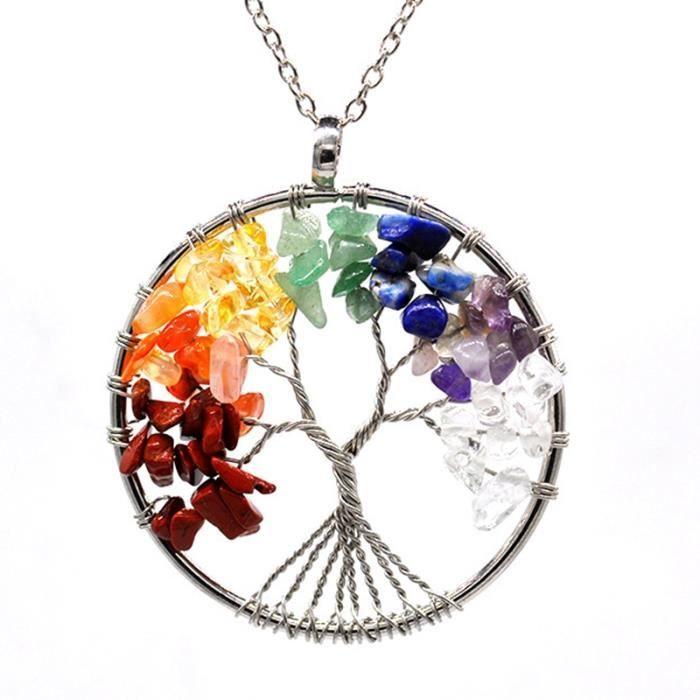 Necklace - Tree of Life - 7 Chakras - Natural Stone - Long Chain