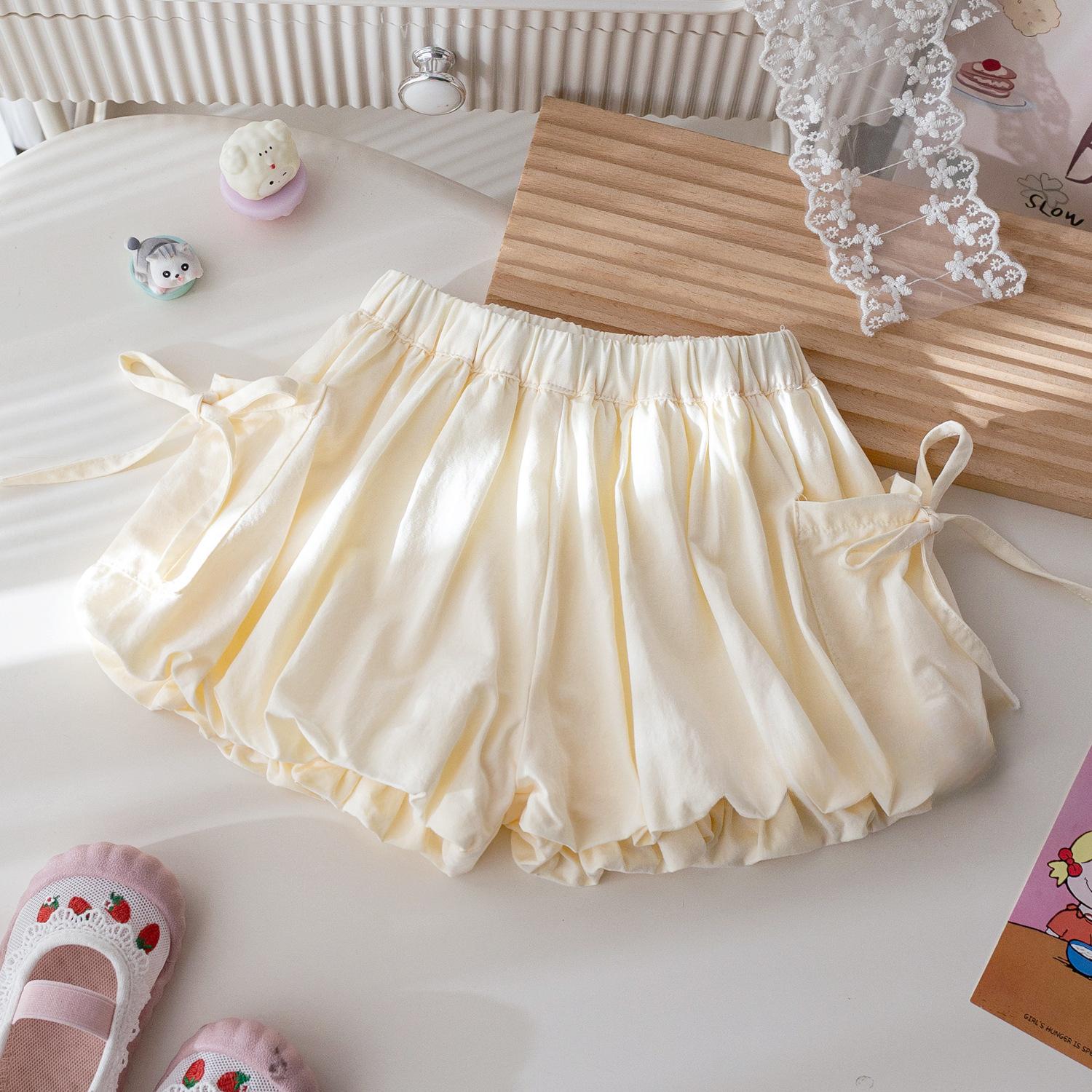 

Карманный бант Цветочный бутон Брюки для девочек Носить брюки и шорты Модный тренд 140 бежевый