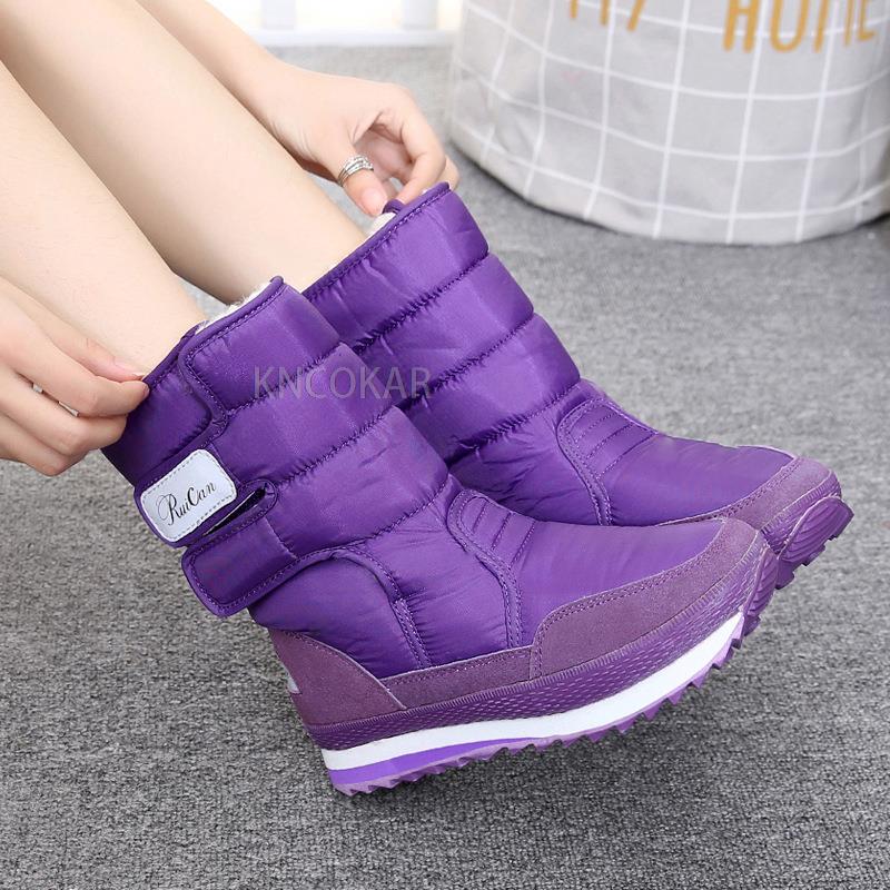 Snow Boots Women Shoes 2025 Hook & Loop Mid-calf Women Winter Boots Round Toe Solid Warm Plush Shoes Woman