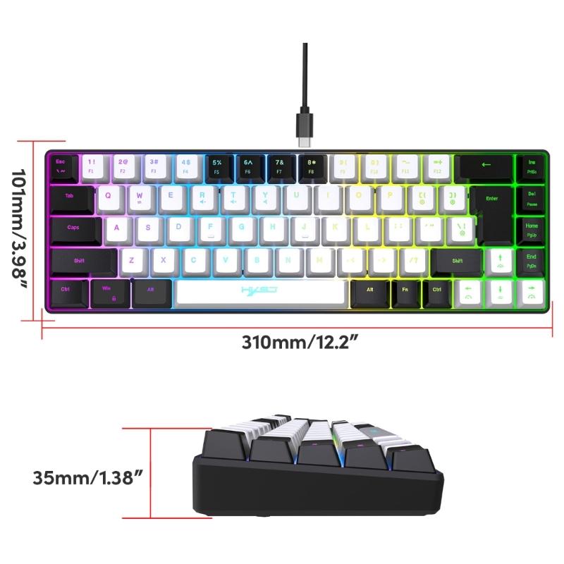 Teclado Mecânico para Jogos V200 68 Teclas 20 Retroiluminação RGB Teclado de Membrana Cabo USB Tipo C para Jogadores e Trabalhadores de Escritório