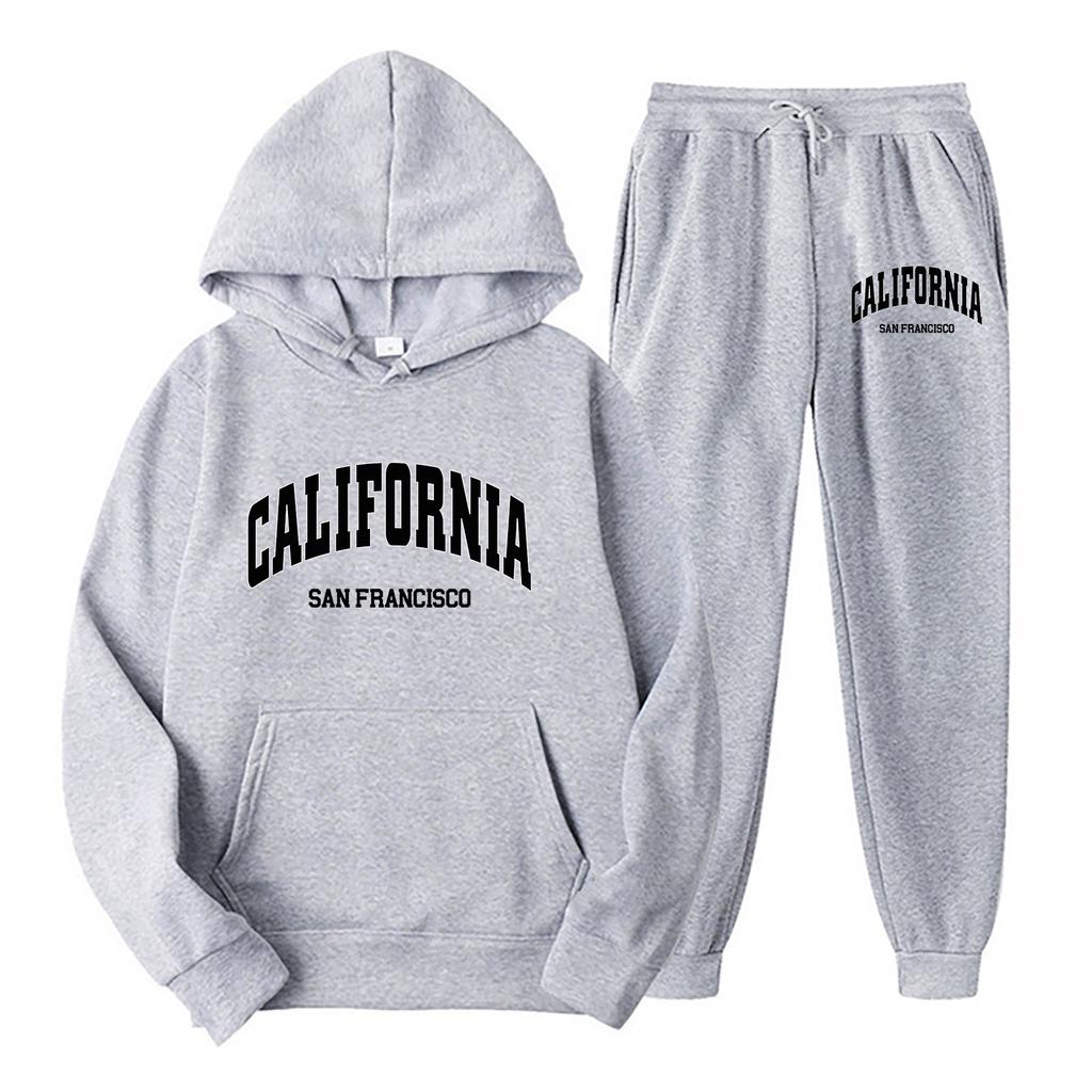 U.S.A City Print Men And Women Hoodies + Pants 2 Pieces Sets Men Fashion Sweatshirts Women Casual Hooded Pullovers Trouses Set