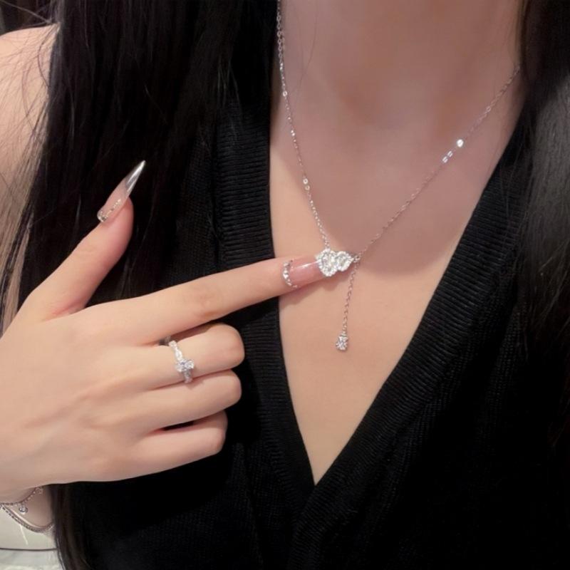 925 Silver Gourd Tassel Pendant Necklace Women Fashion Rhinestone Chain Autumn Winter