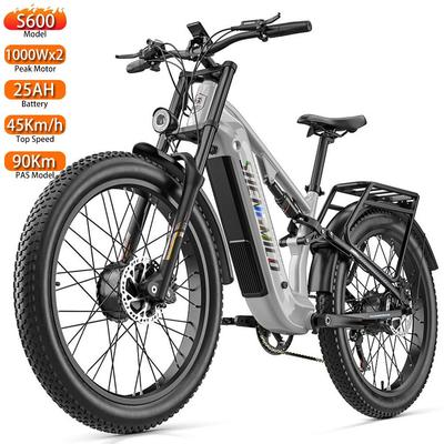 Electric Bicycle Shengmilo S600 Pro 26" Tire 1000Wx2 Motor Full Suspension 48V 25AH Adult Ebike Top Speed 45Km/h 7 Speed Grey