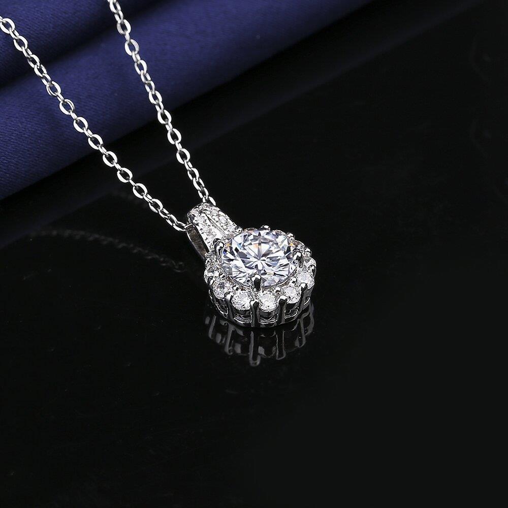 925 Silver Necklace 2 Carat Aaaaa Zircon Fashion Women Elegant Round Pendant Necklace Birthday Jewelry Gift