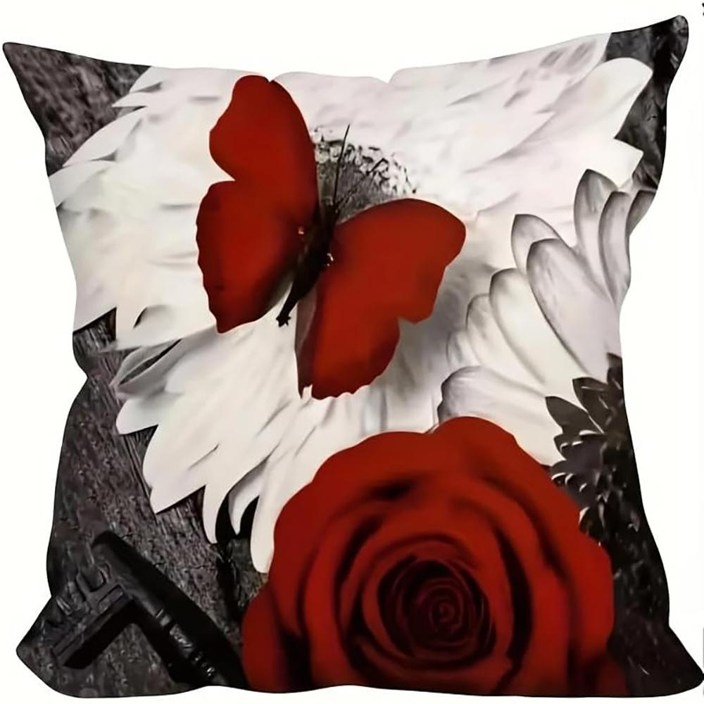 Stylish Red Rose Print Pillow Covers for Home Decor ,,sofa and chair cushion covers, home bedroom room decoration